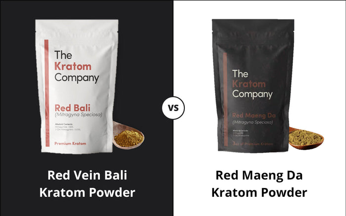 Infographic showing Red Maeng Da vs Red Bali kratom|