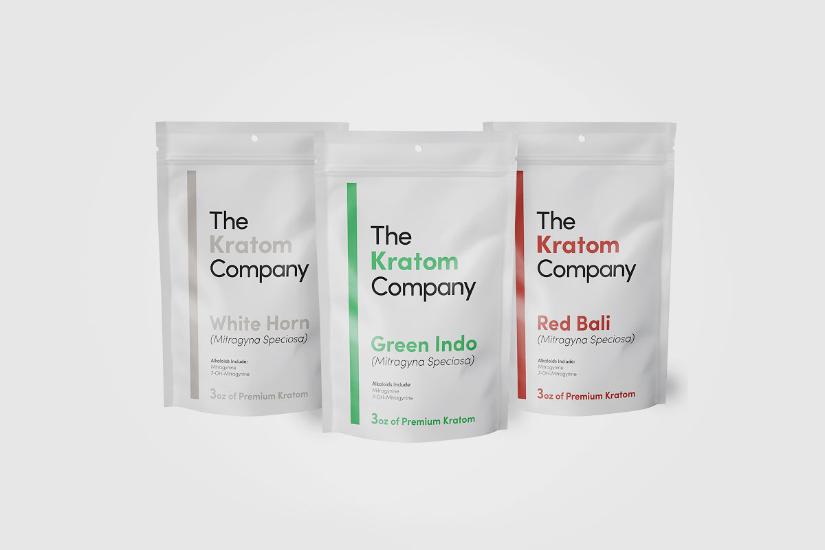 Three bags of kratom powder from The Kratom Company