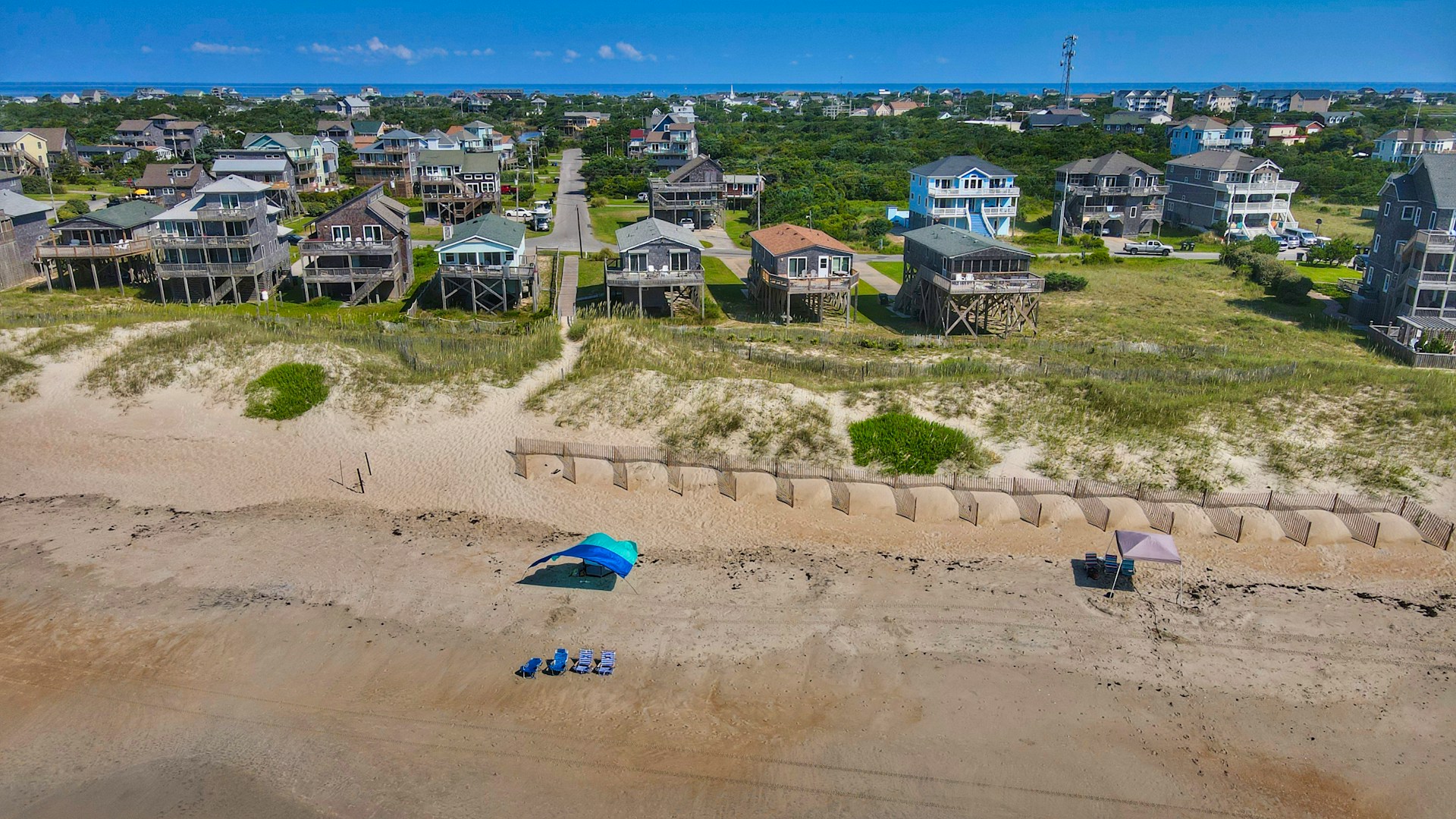 Aerial view of beach houses in North Carolina