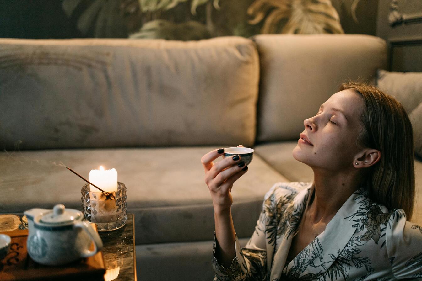 relaxed woman drinking tea